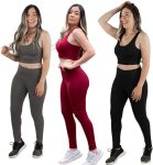 Kit 3 Conjuntos Fitness Feminino Calça Legging e Top