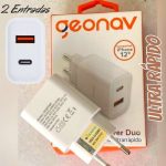 Geonav Carregador Universal Ultra Rápido Duo, 1 X USB-C Power Delivery 20W, 1 X USB Quick Charge 18W