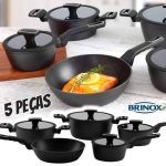 Jogo de Panelas Brinox Revestimento Cerâmico de Alumínio Preto 5 Peças