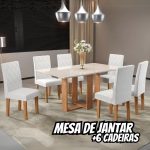 Mesa de Jantar 6 Cadeiras Retangular Mel/Linho Gelo Viero Móveis Alicia