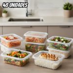 Kit Com 2 Potes Descartáveis, Prafesta 500 ml Retangular Com Tampa, Pacote 48 Unidades